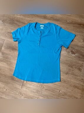 Duluth Trading Co Teal Cotton Henley Tee